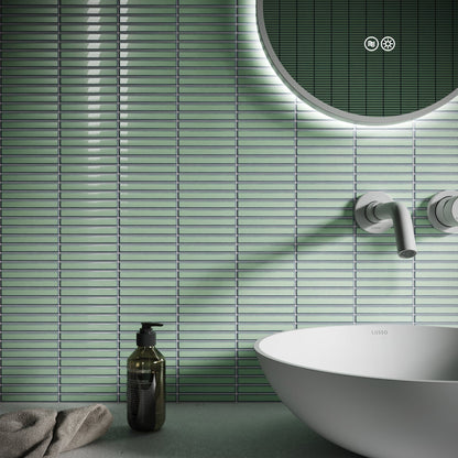 Stick Mosaic Olive Grove Green Glazed Porcelain Wall Tile