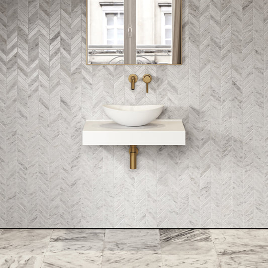 Stone Wall Hung Countertop Basin Shelf (660mm Wide - Matte/Polished White)