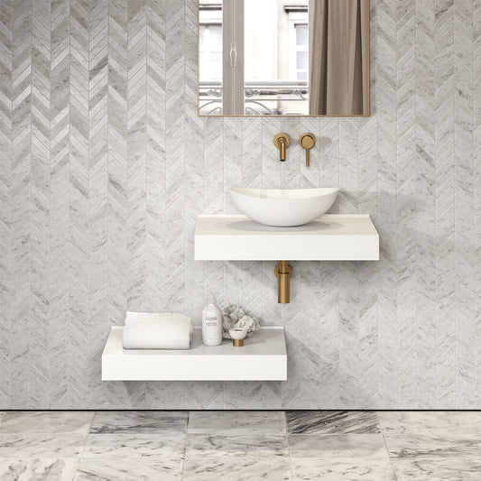 Stone Wall Hung Countertop Basin Shelf (660mm Wide - Matte/Polished White)