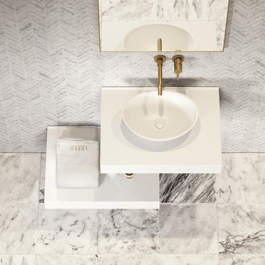 Stone Wall Hung Countertop Basin Shelf (660mm Wide - Matte/Polished White)