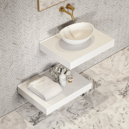 Stone Wall Hung Countertop Basin Shelf (660mm Wide - Matte/Polished White)