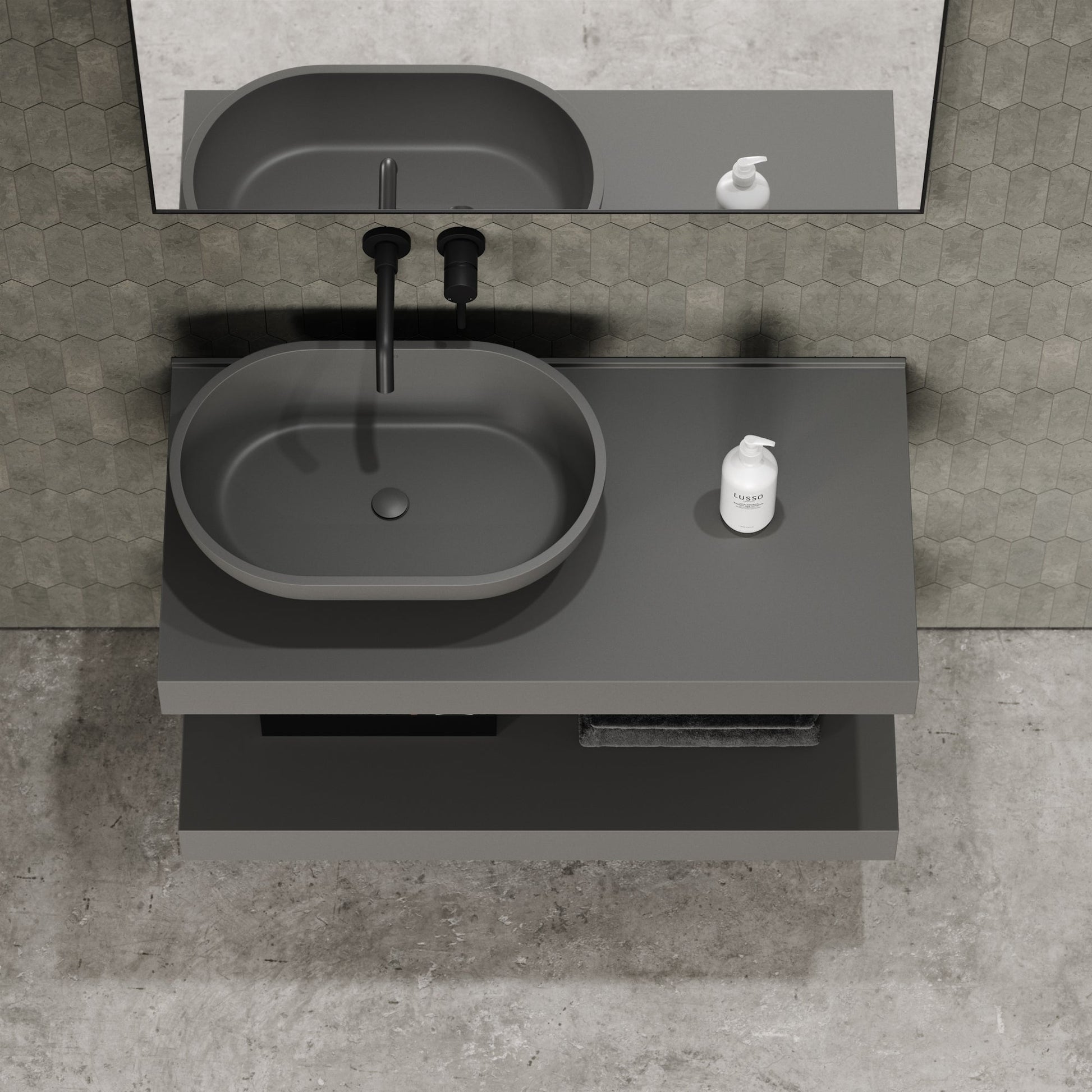 Stone Wall Hung Countertop Basin Shelf & Towel Shelf (1000mm Wide - Clay)
