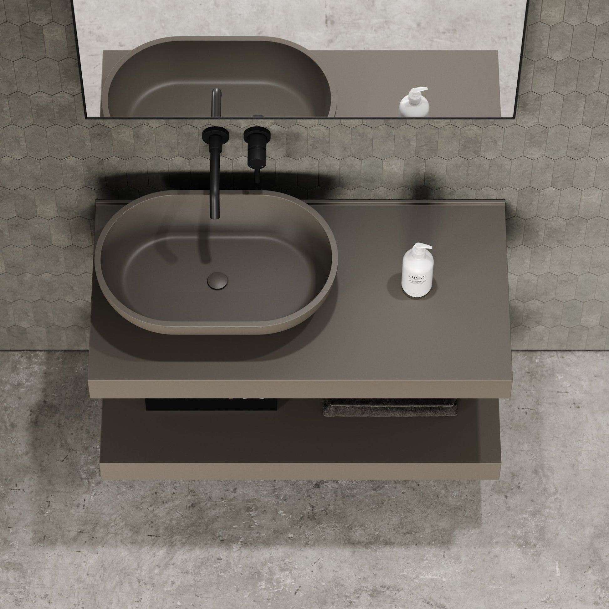 Stone Wall Hung Countertop Basin Shelf & Towel Shelf (1000mm Wide - Earth)