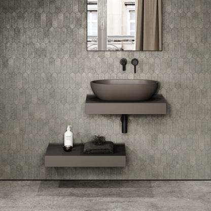Stone Wall Hung Countertop Basin Shelf & Towel Shelf (660mm Wide - Earth)