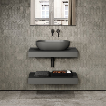 Stone Wall Hung Countertop Basin Shelf & Towel Shelf (800mm Wide - Clay)