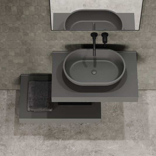Stone Wall Hung Countertop Basin Shelf & Towel Shelf (800mm Wide - Clay)