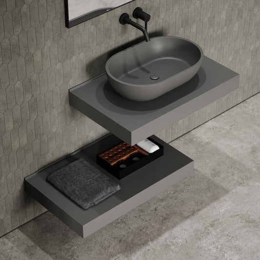 Stone Wall Hung Countertop Basin Shelf & Towel Shelf (800mm Wide - Clay)