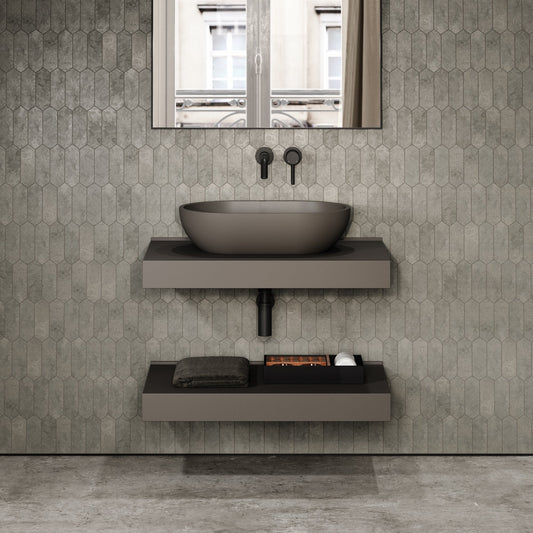 Stone Wall Hung Countertop Basin Shelf & Towel Shelf (800mm Wide - Earth)