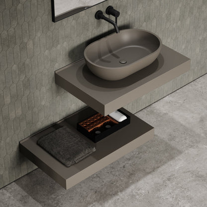 Stone Wall Hung Countertop Basin Shelf & Towel Shelf (800mm Wide - Earth)