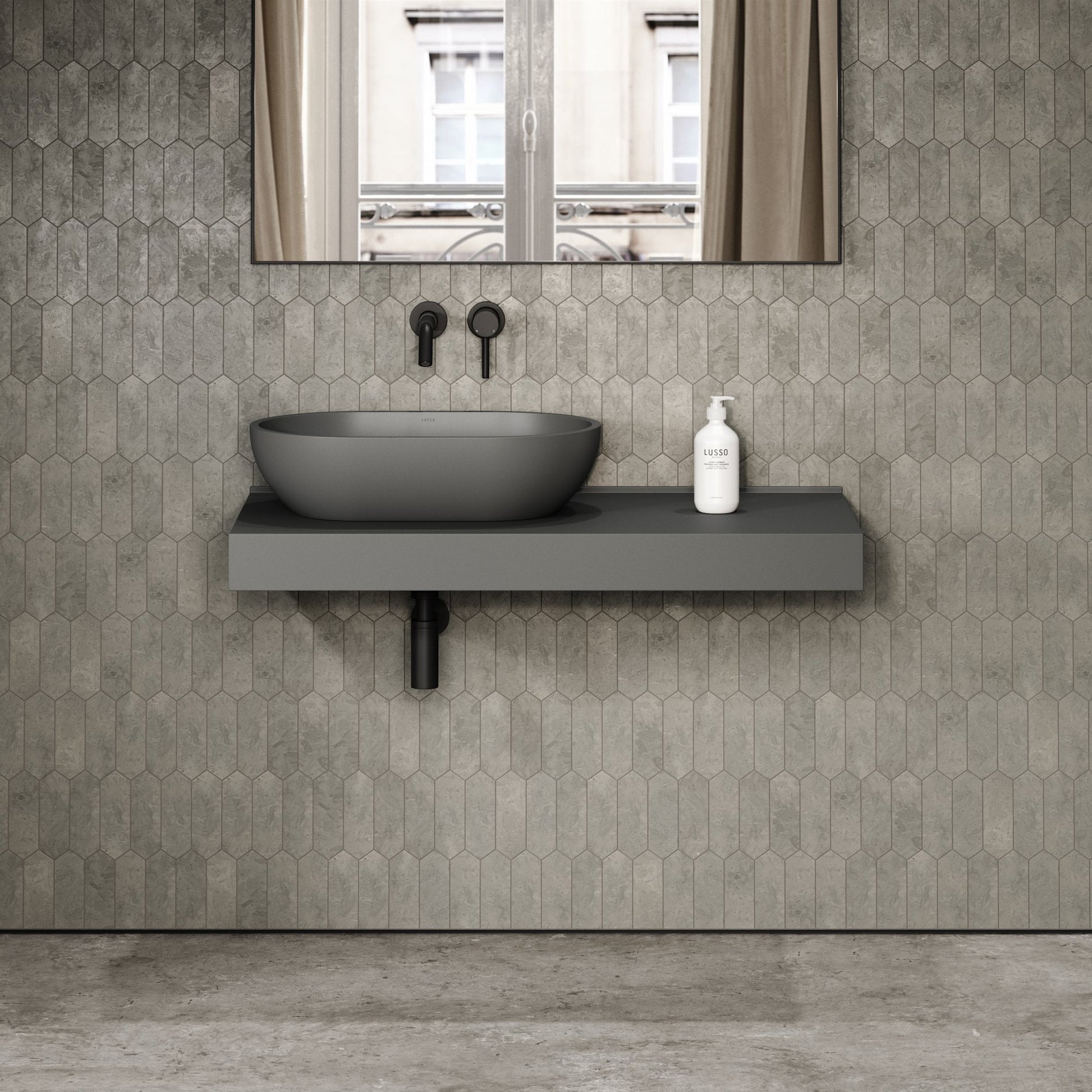 Stone Wall Hung Countertop Basin Shelf (1000mm Wide - Clay)