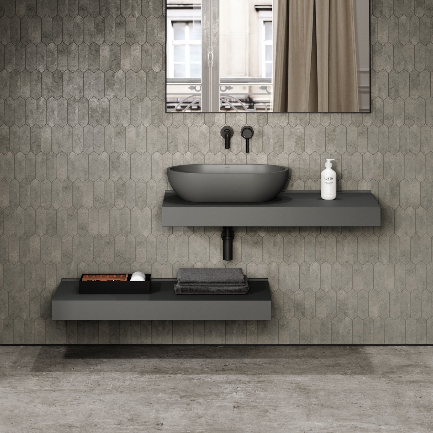 Stone Wall Hung Countertop Basin Shelf (1000mm Wide - Clay)