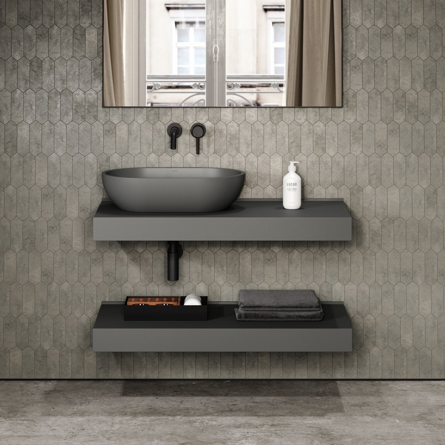 Stone Wall Hung Countertop Basin Shelf (1000mm Wide - Clay)