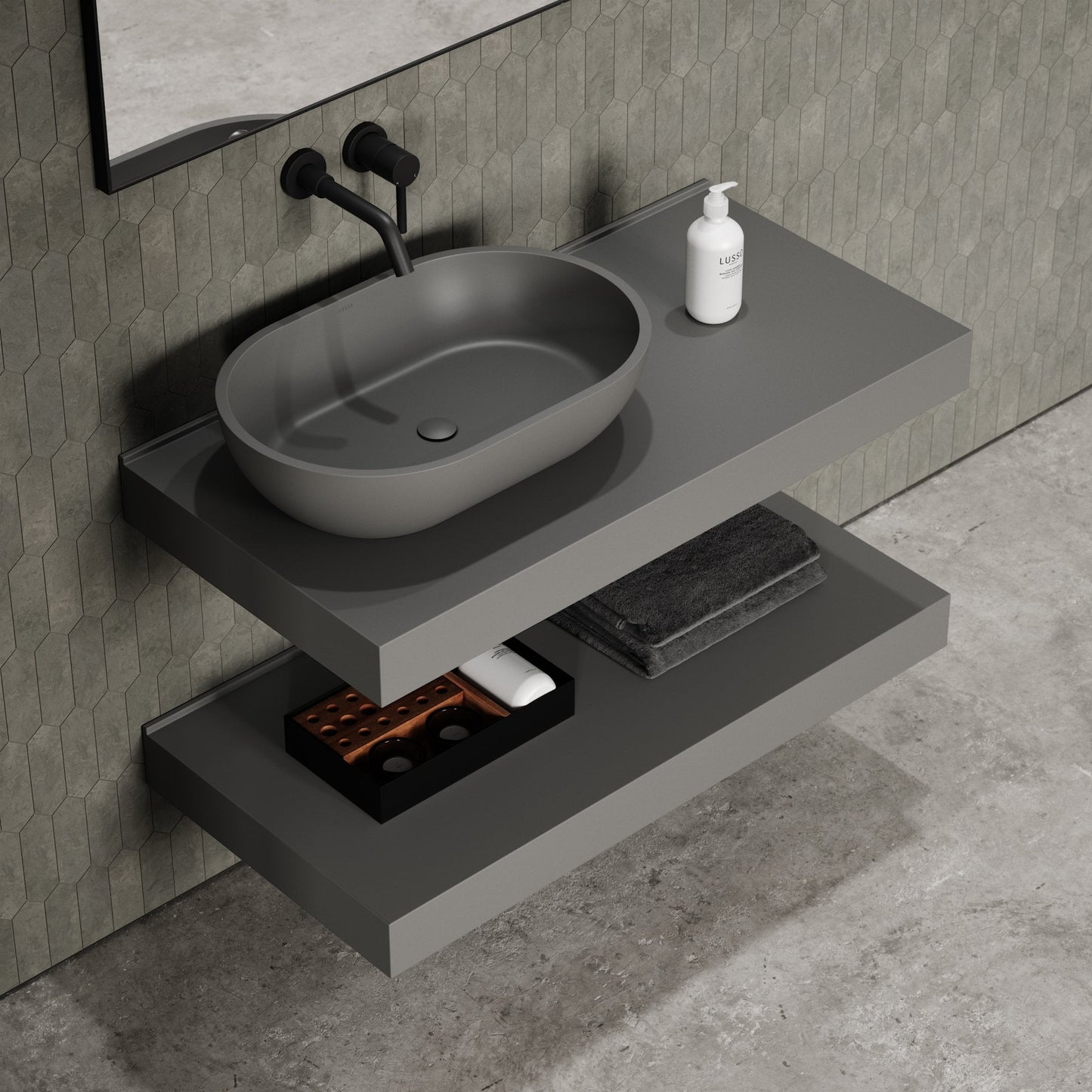 Stone Wall Hung Countertop Basin Shelf (1000mm Wide - Clay)