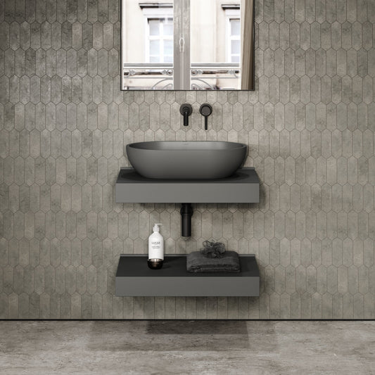 Stone Wall Hung Countertop Basin Shelf (660mm Wide - Clay)