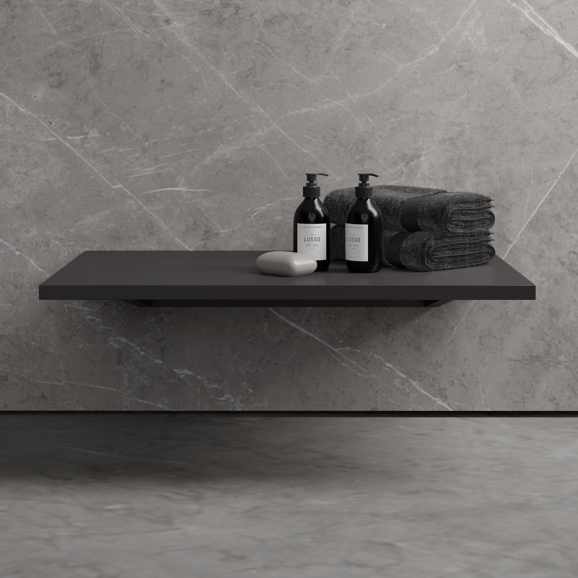 Stone Wall Hung Slimline Towel Shelf (660mm Wide - Charcoal)
