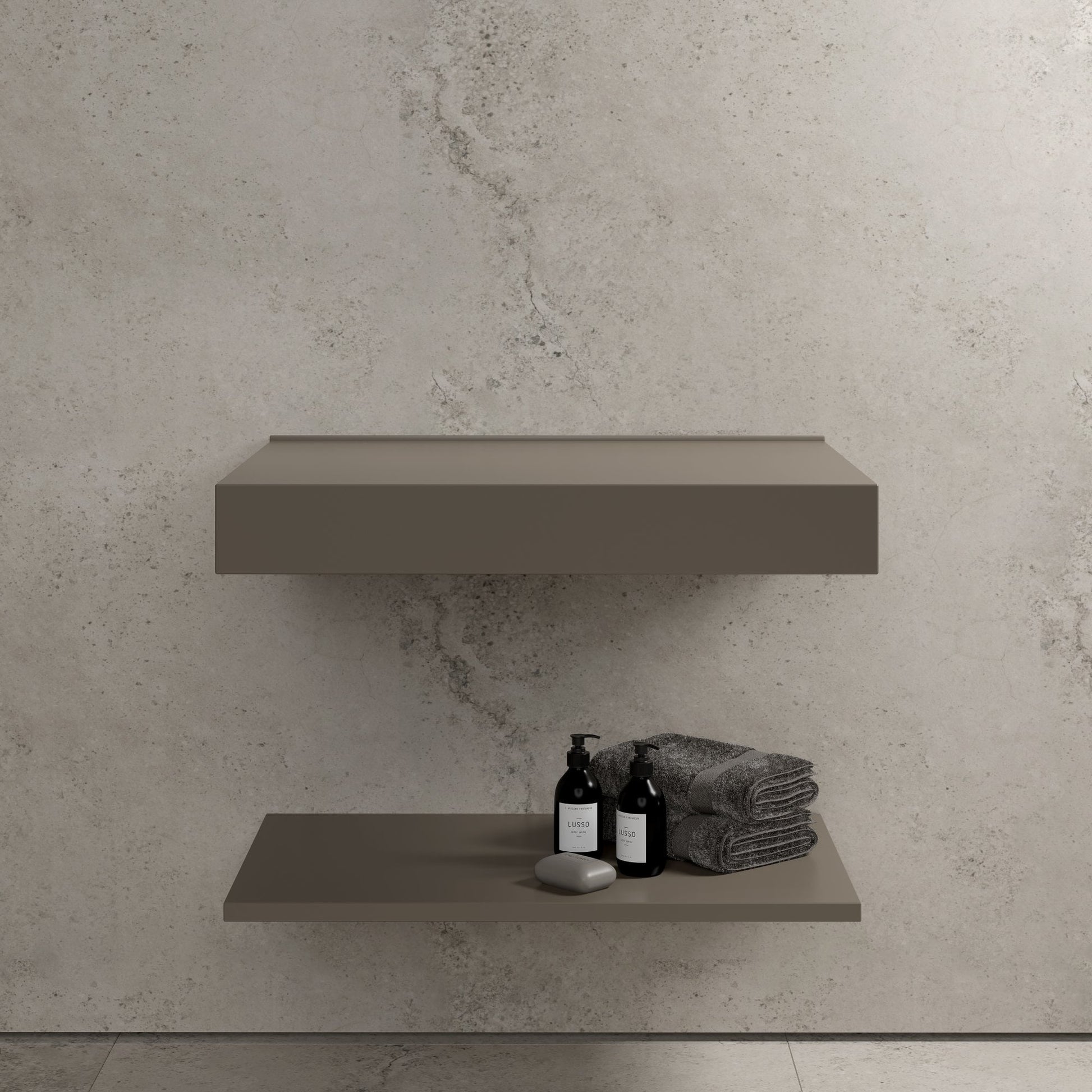Stone Wall Hung Slimline Towel Shelf (660mm Wide - Earth)