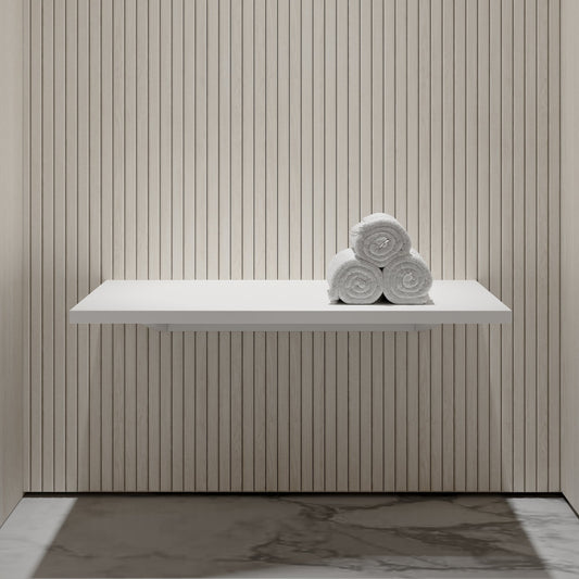 Stone Wall Hung Slimline Towel Shelf (660mm Wide - Polished White)