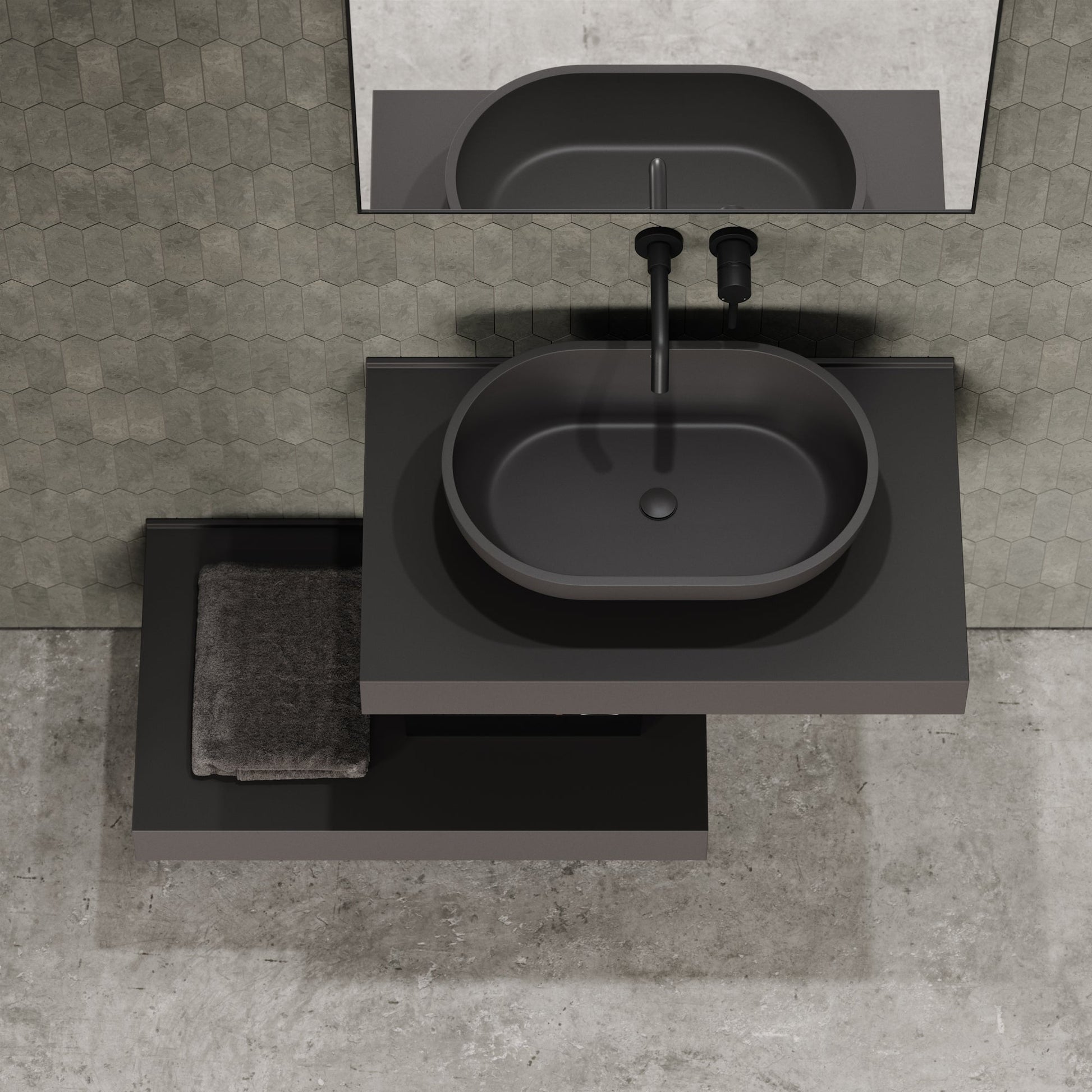 Stone Wall Hung Towel Shelf (800mm Wide - Charcoal)