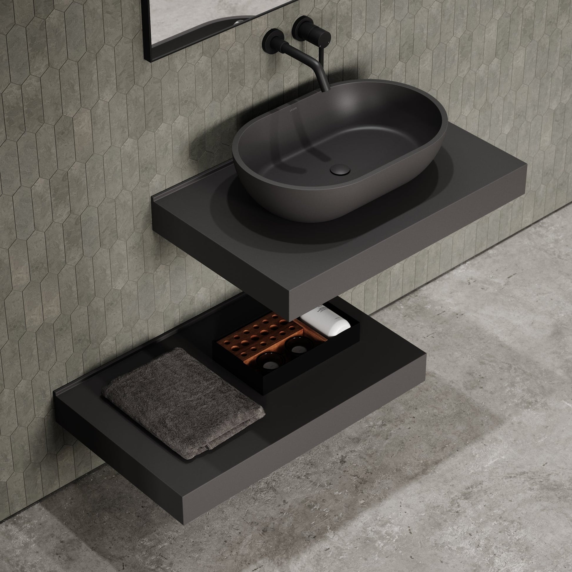 Stone Wall Hung Towel Shelf (800mm Wide - Charcoal)