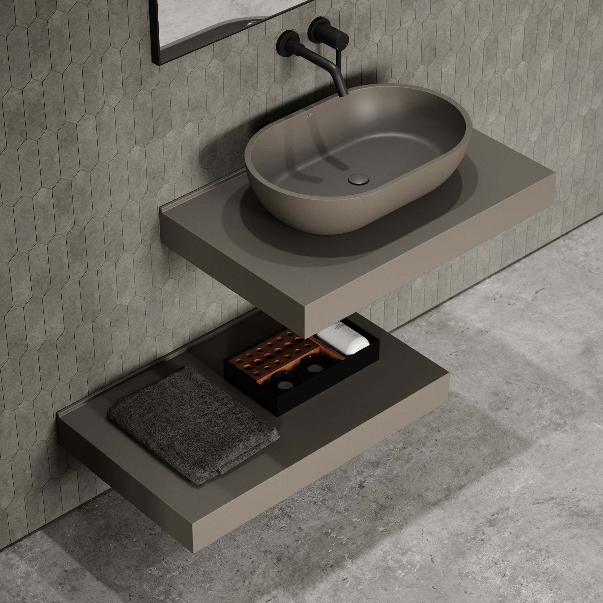 Stone Wall Hung Towel Shelf (800mm Wide - Earth)