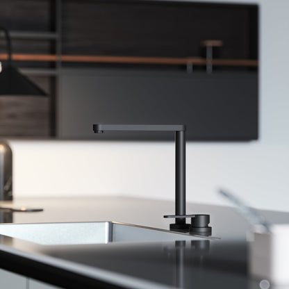 Tempo 2 Hole Matte Black Kitchen Tap with Swivel Spout