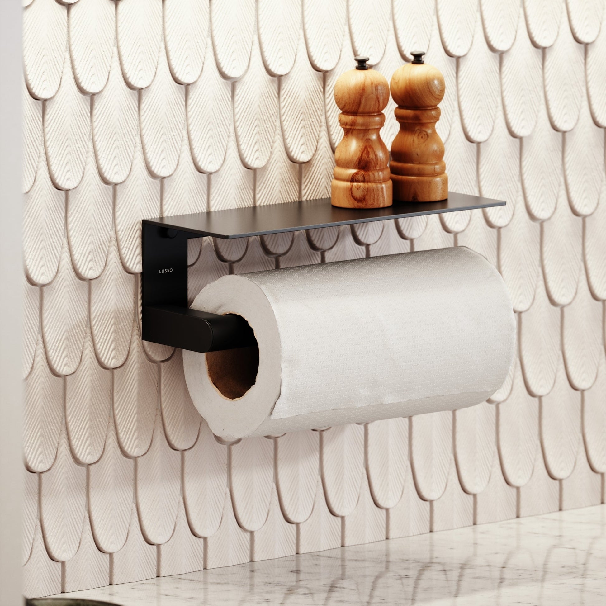 Tempo Matte Black Wall Mounted Kitchen Roll Holder