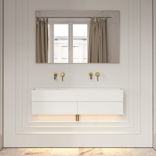 Thinn Matte White Double Vanity Unit with Stone Basin 1200mm
