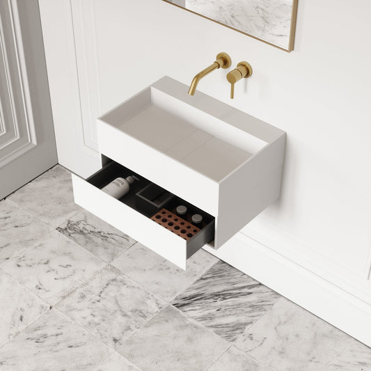 Thinn Matte White Vanity Unit with Stone Basin 600mm
