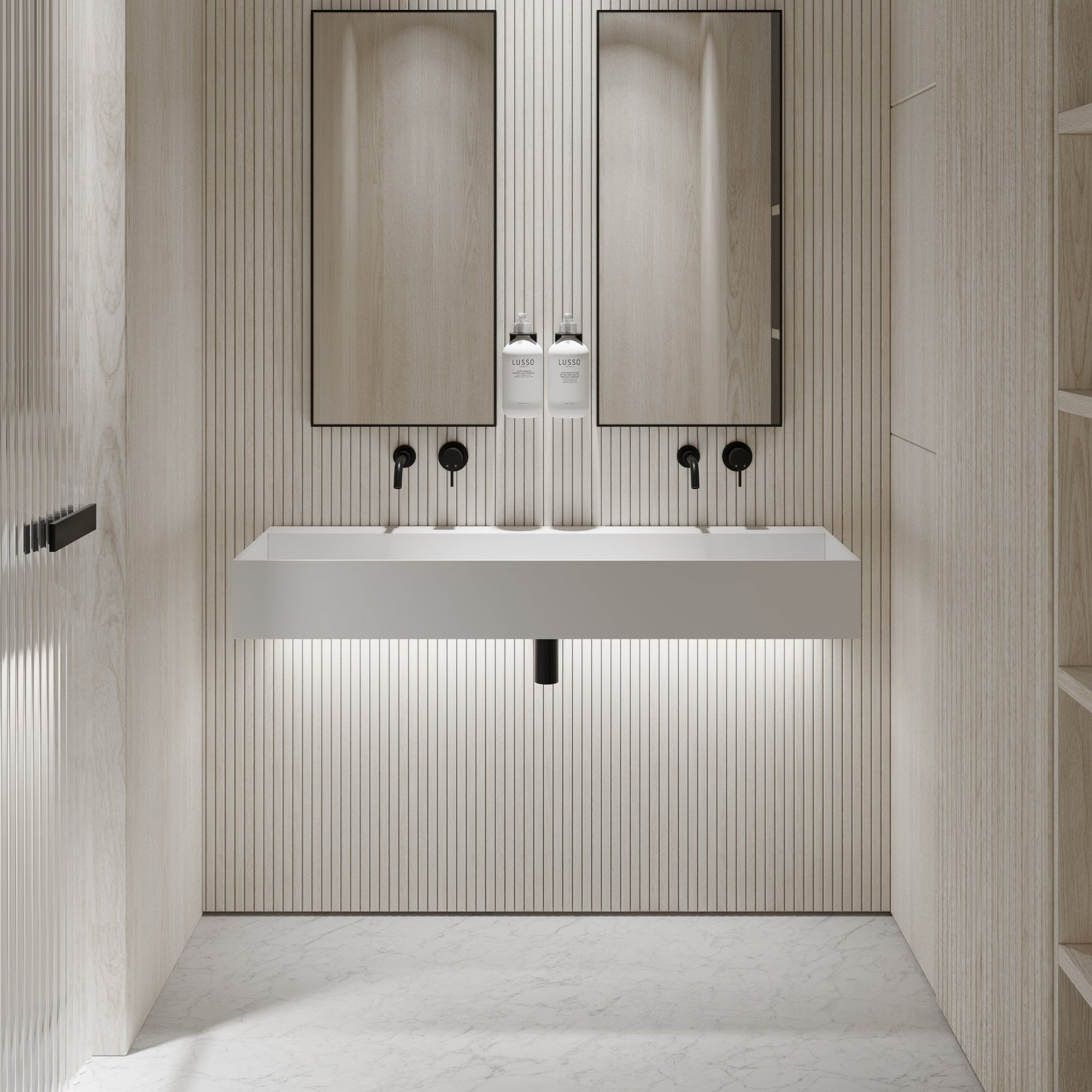 Thinn Wall Hung Double Stone Basin 1200mm