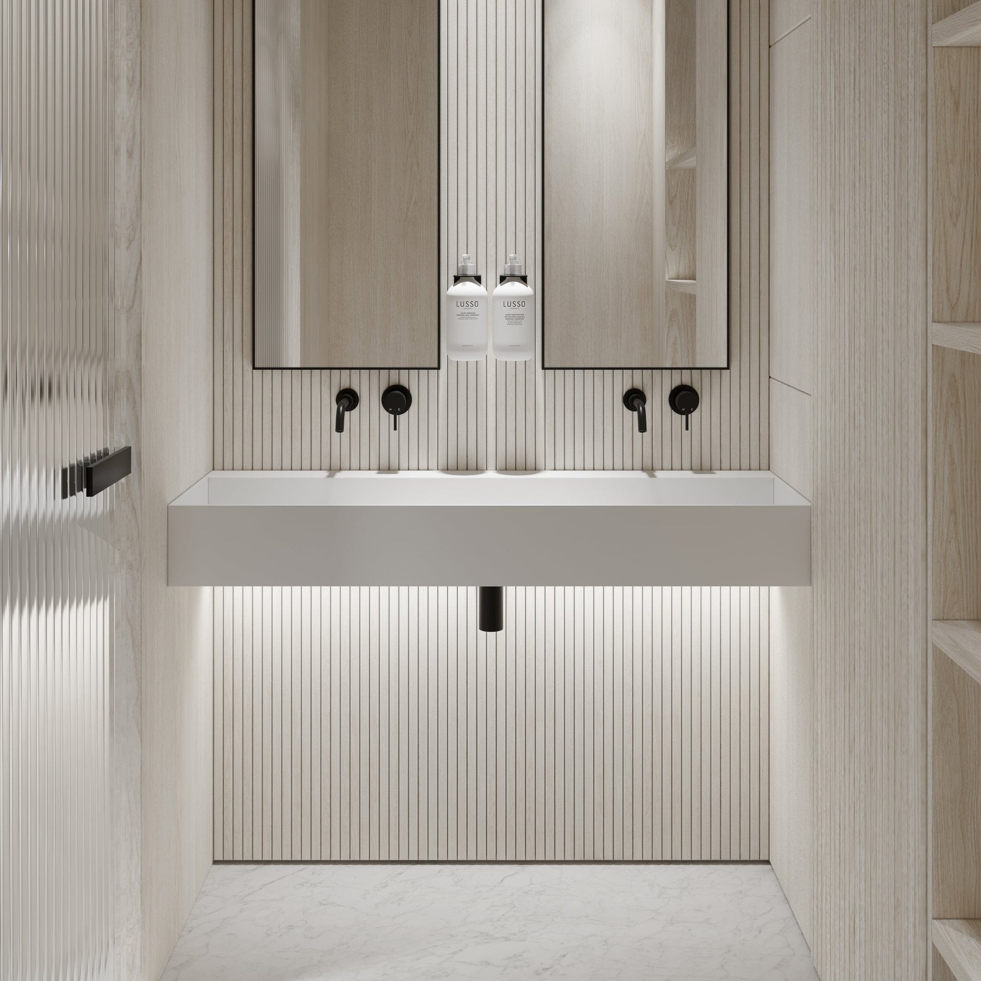 Thinn Wall Hung Double Stone Basin 1200mm