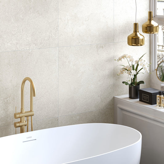 Torino Crema True Limestone Porcelain Wall or Floor Tile 600 x 600mm
