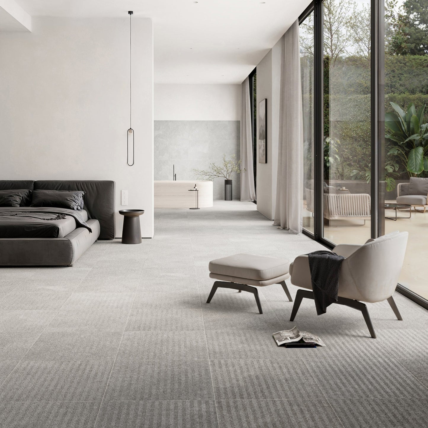 Torino Grigio True Limestone Chevron Porcelain Wall or Floor Tile 600 x 600mm