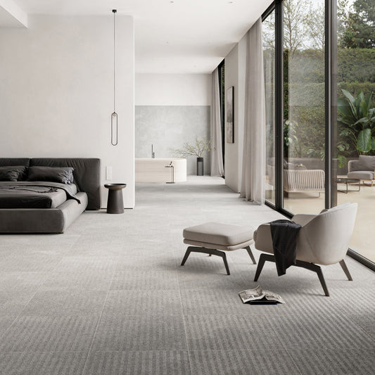 Torino Grigio True Limestone Chevron Porcelain Wall or Floor Tile 600 x 600mm