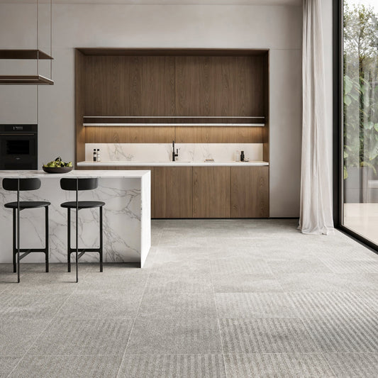 Torino Grigio True Limestone Chevron Porcelain Wall or Floor Tile 600 x 600mm