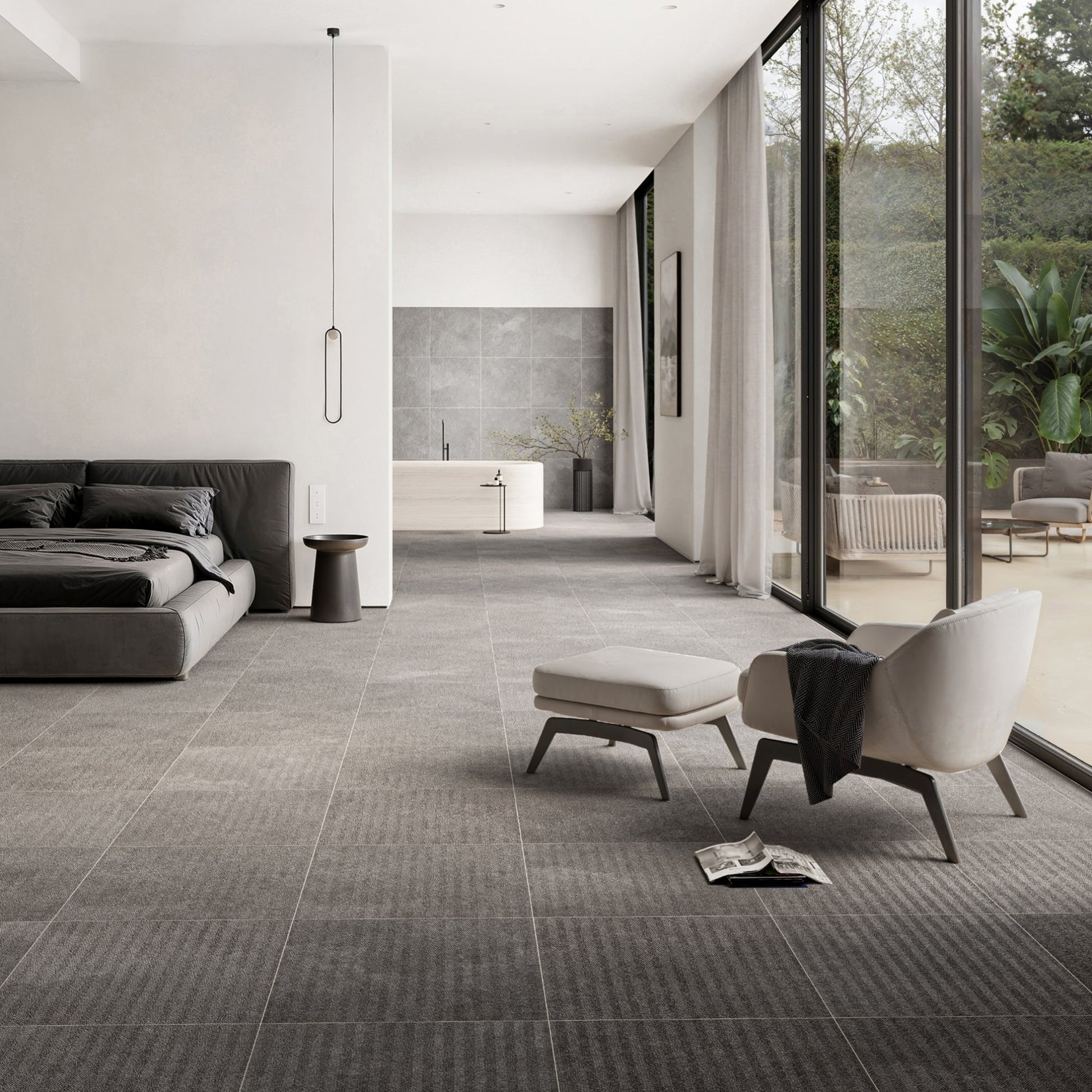 Torino Nero True Limestone Chevron Porcelain Wall or Floor Tile 600 x 600mm