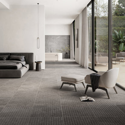 Torino Nero True Limestone Chevron Porcelain Wall or Floor Tile 600 x 600mm