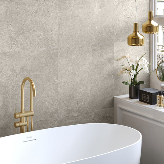 Torino Taupe True Limestone Porcelain Wall or Floor Tile 600 x 600mm