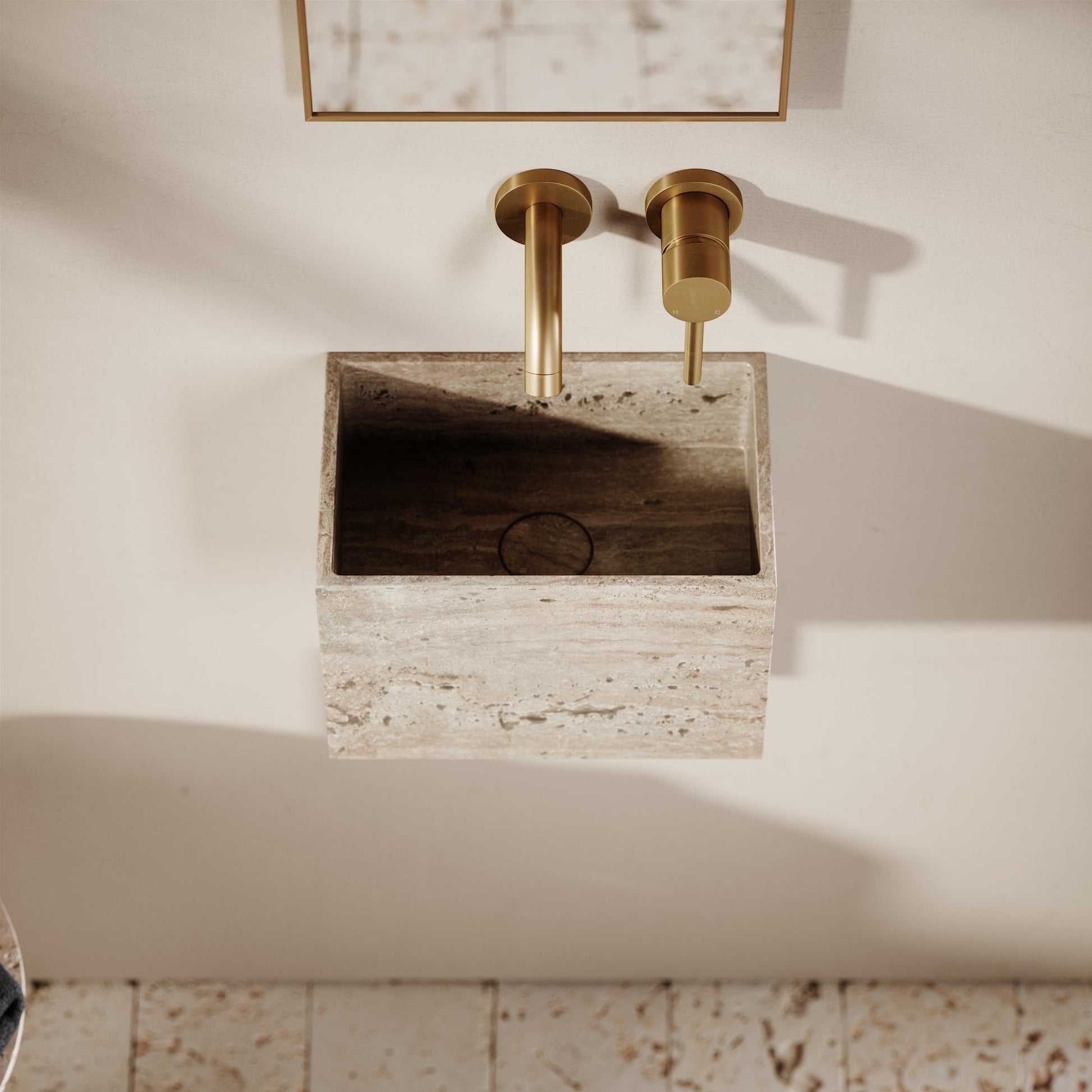 Tucci Travertine Stone Wall Hung Basin 300mm