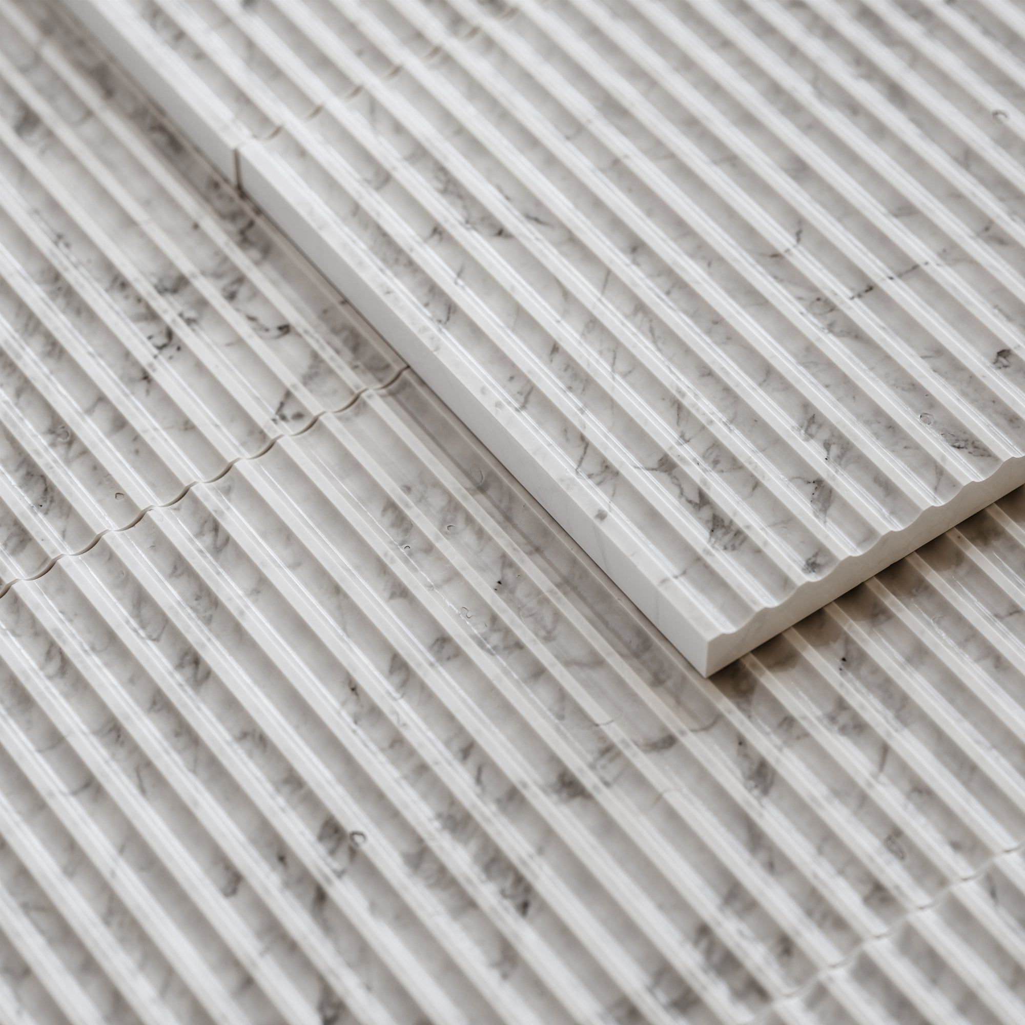 Textured Ribbed Tile Capella Carrara Marble Mosaic Wall or Floor Tile 200 x 240mm - LUSSO