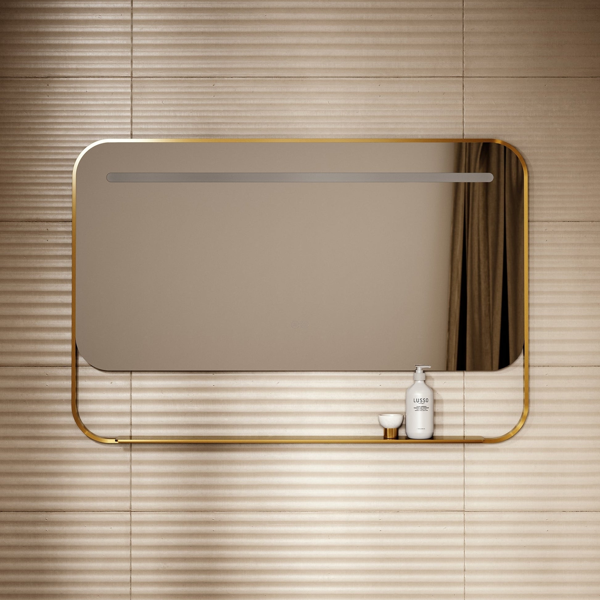 Vario Brushed Gold Mirror With Natural White LED light and Demister 1200mm