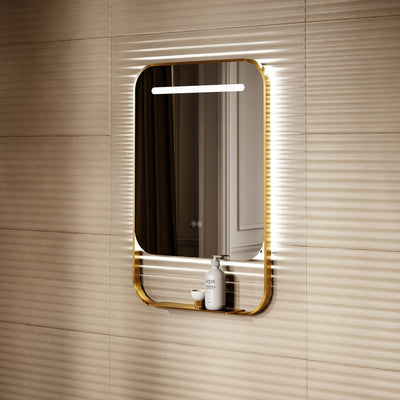 Vario Brushed Gold Mirror With Natural White LED Light and Demister 600mm