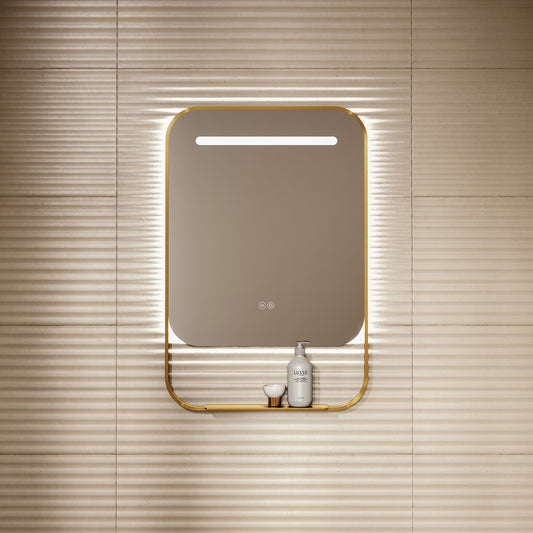 Vario Brushed Gold Mirror With Natural White LED Light and Demister 600mm