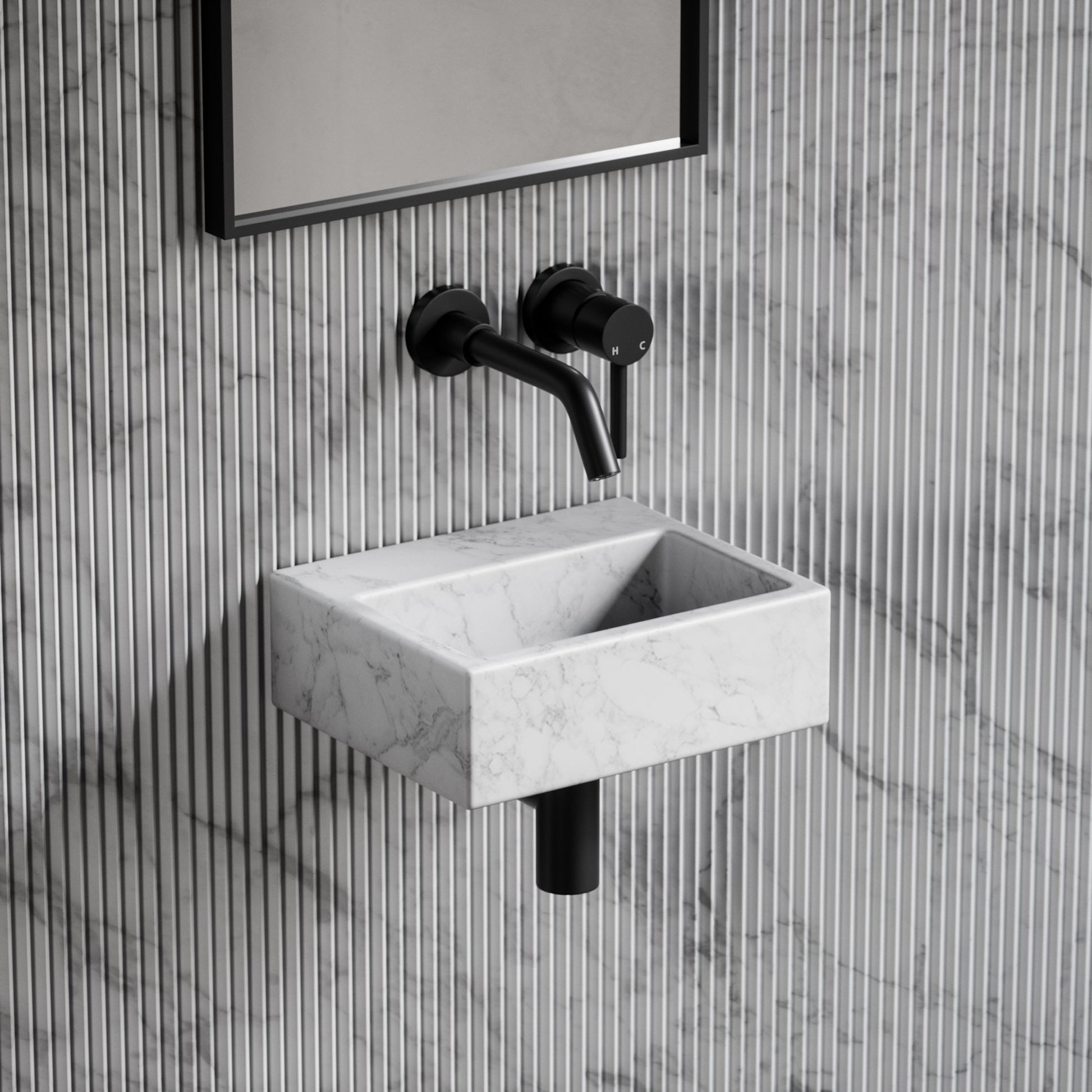 Vasel Carrara Marble Wall Hung Basin 300mm
