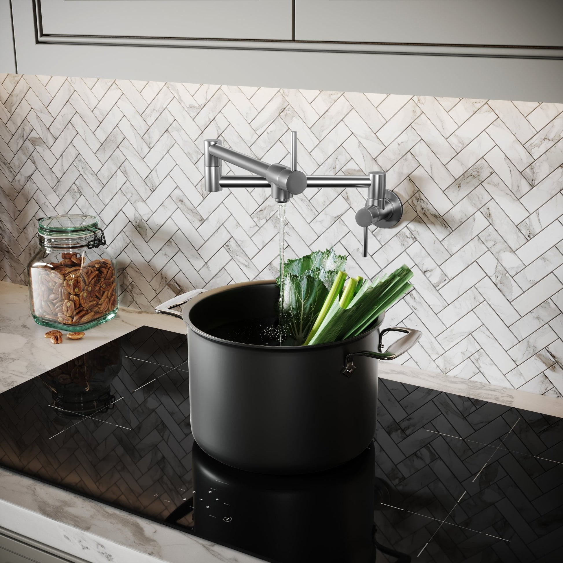 Veroni Modern Kitchen Pot Filler Tap Brushed Stainless