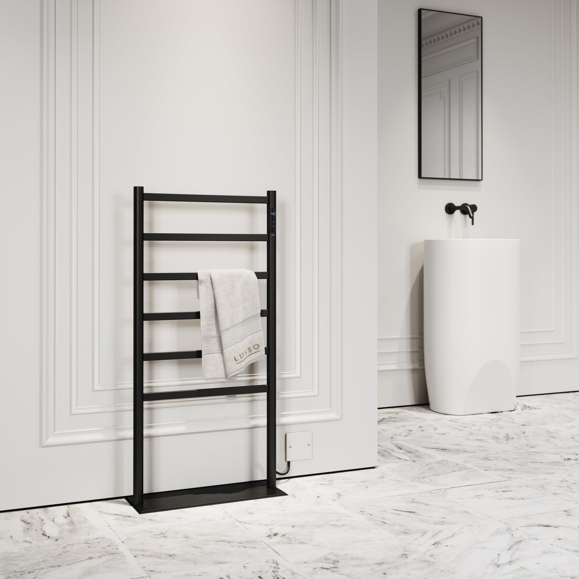 Vetro Matte Black Floorstanding Heated Towel Warmer
