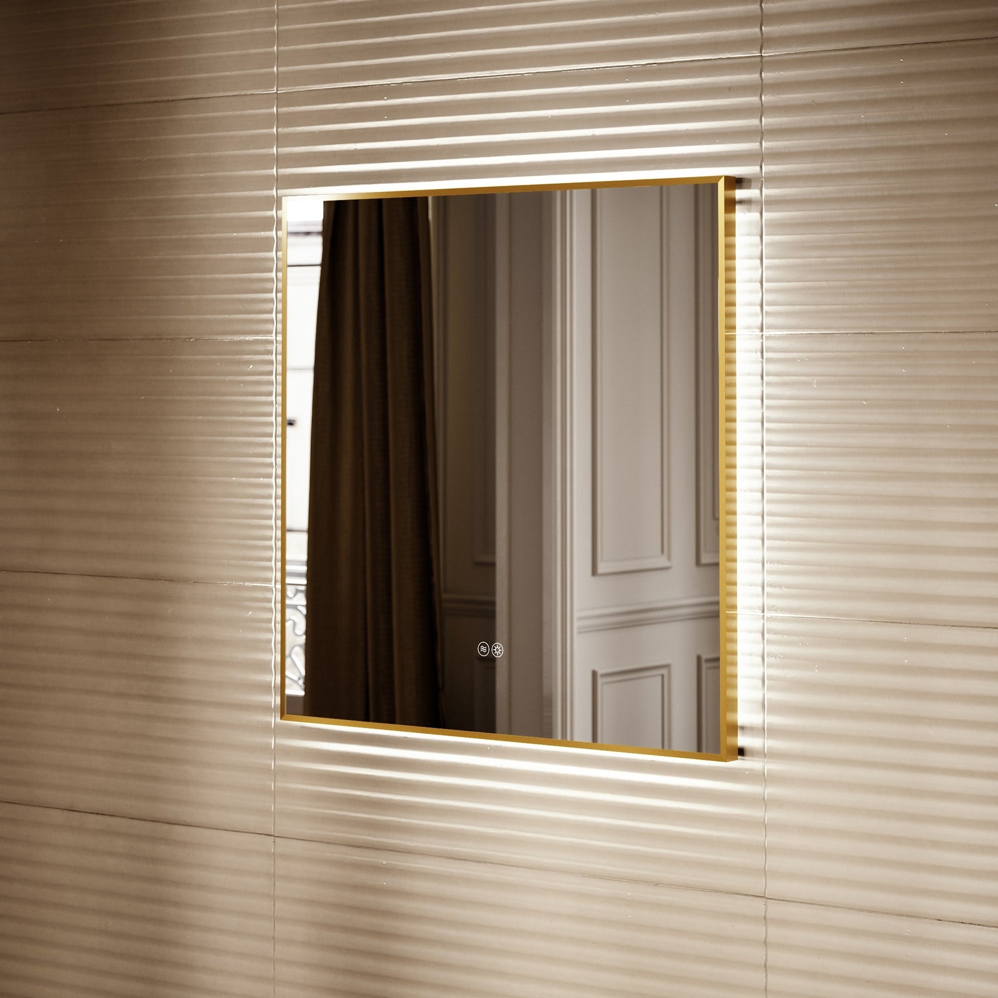 Vision Brushed Gold Mirror With Natural White LED light and Demister 800mm
