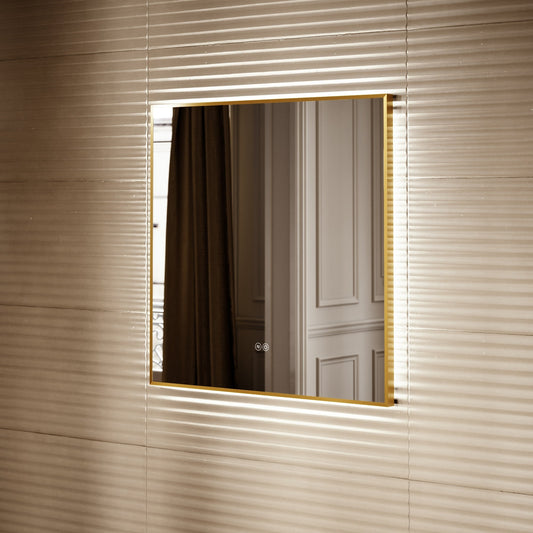 Vision Brushed Gold Mirror With Natural White LED light and Demister 800mm