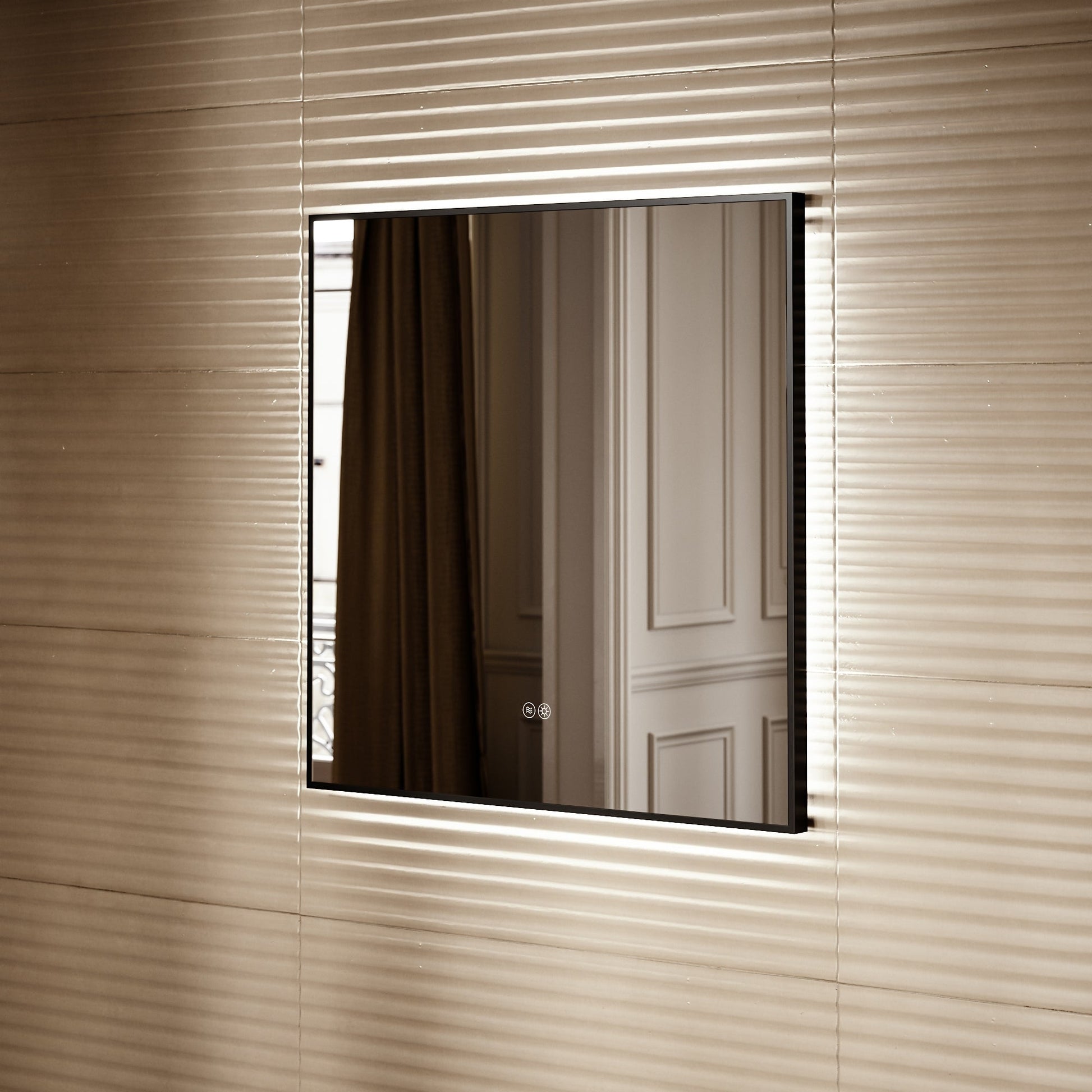 Vision Matte Black Mirror With Natural White LED light and Demister 800mm