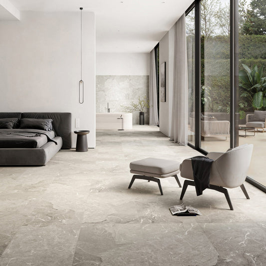 Vittorio Argento Limestone Porcelain Wall or Floor Tile 1200 x 600mm