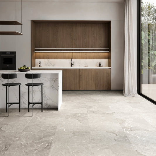 Vittorio Argento Limestone Porcelain Wall or Floor Tile 1200 x 600mm